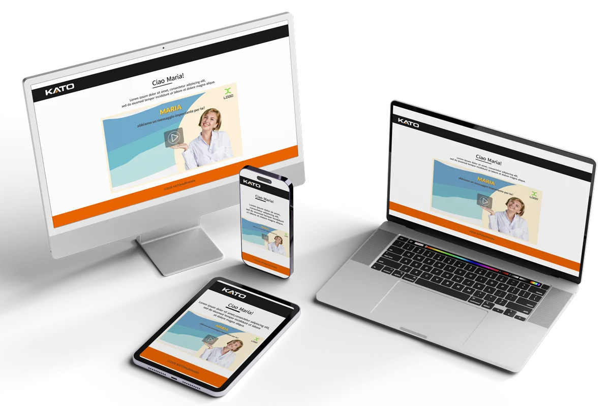 Lo stesso video personalizzato su monitor, laptop, tablet e telefono